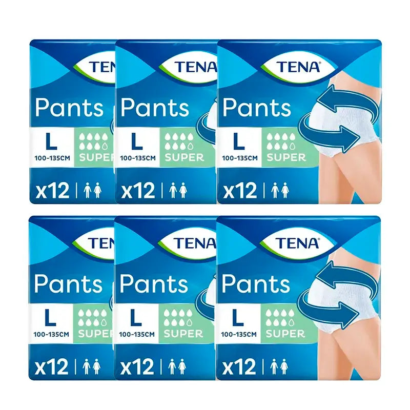 Tena Pack Pants Calças para incontinência absorventes para urina ligeira Tamanho super grande, 6 x 12 unidades
