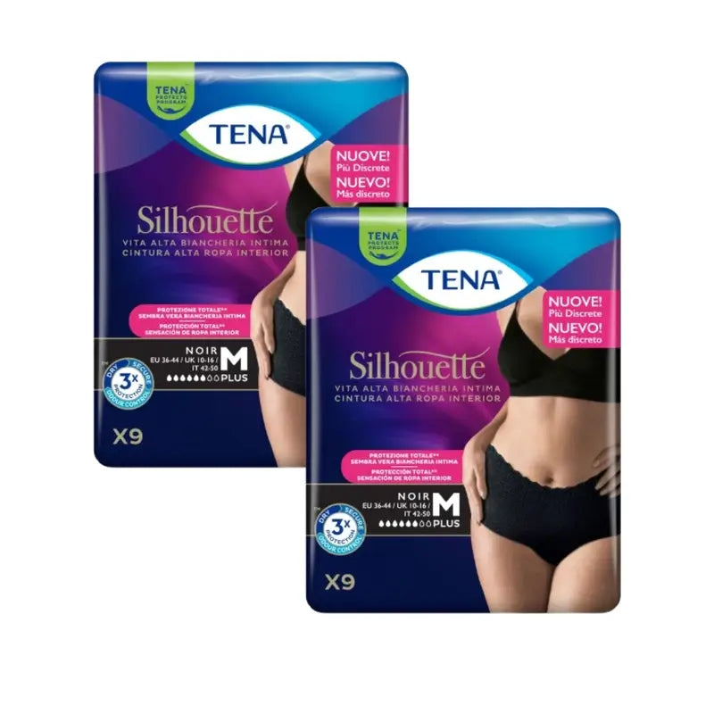 Tena Pack Silhouette Creme Plus Cintura Alta Tamanho M, 2 X 9 unidades