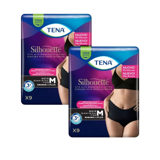 Tena Pack Silhouette Creme Plus Cintura Alta Tamanho M, 2 X 9 unidades