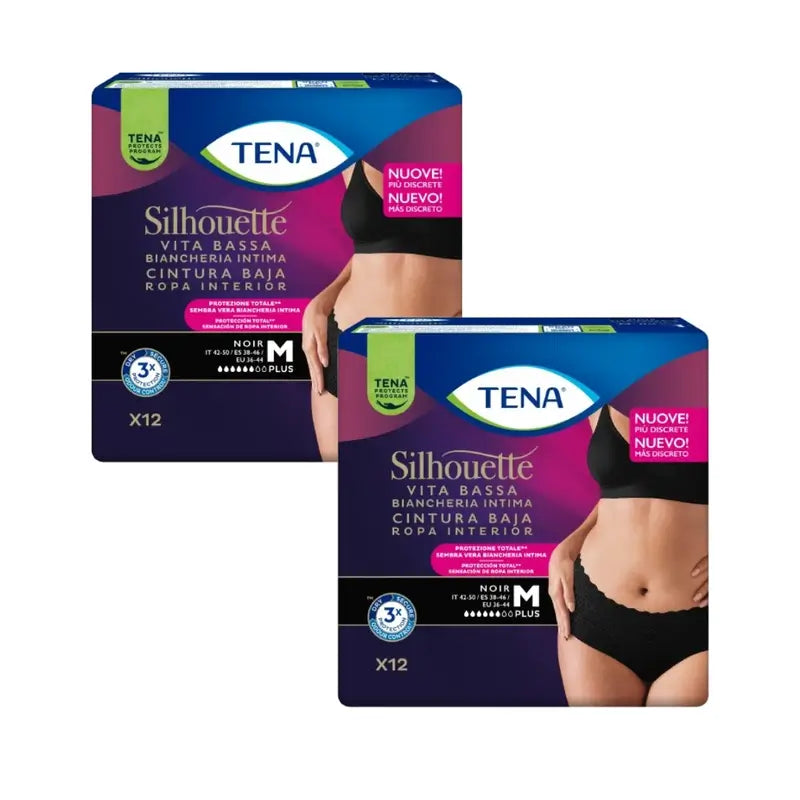 Tena Pack Silhouette Normal Preto Cintura Baixa Tamanho M, 2 X 10 unidades