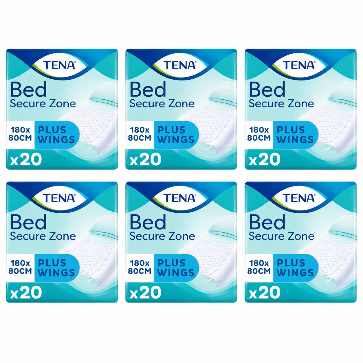 Tena Protetor de Cama Bed Plus 80 X 180, 20 unidades, embalagem com 6
