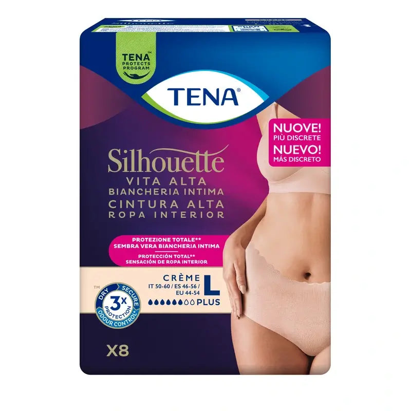 Tena Silhouette Cintura Alta Grande Creme , 8 unidades