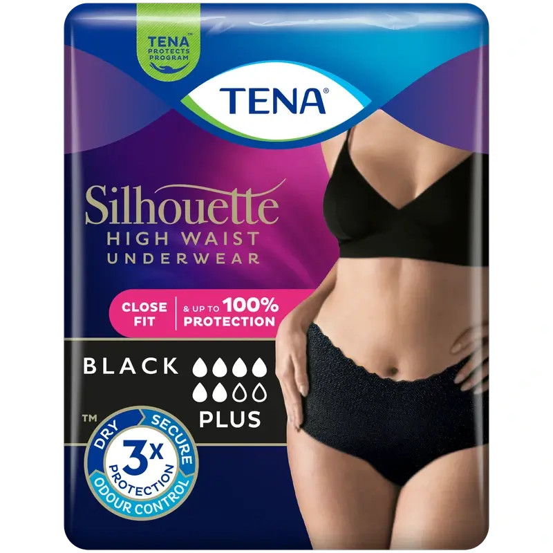 Tena Silhouette Preto Cintura Alta Média , 9 unidades