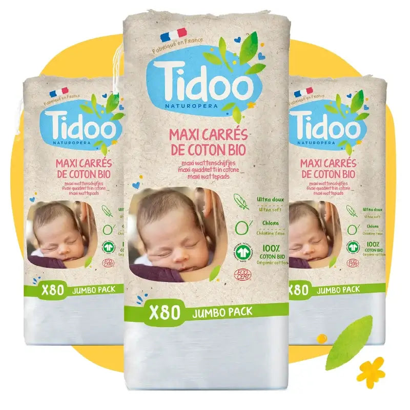 Tidoo Maxi Baby Gauze Pads Algodão Orgânico Quadrado , 80 unidades
