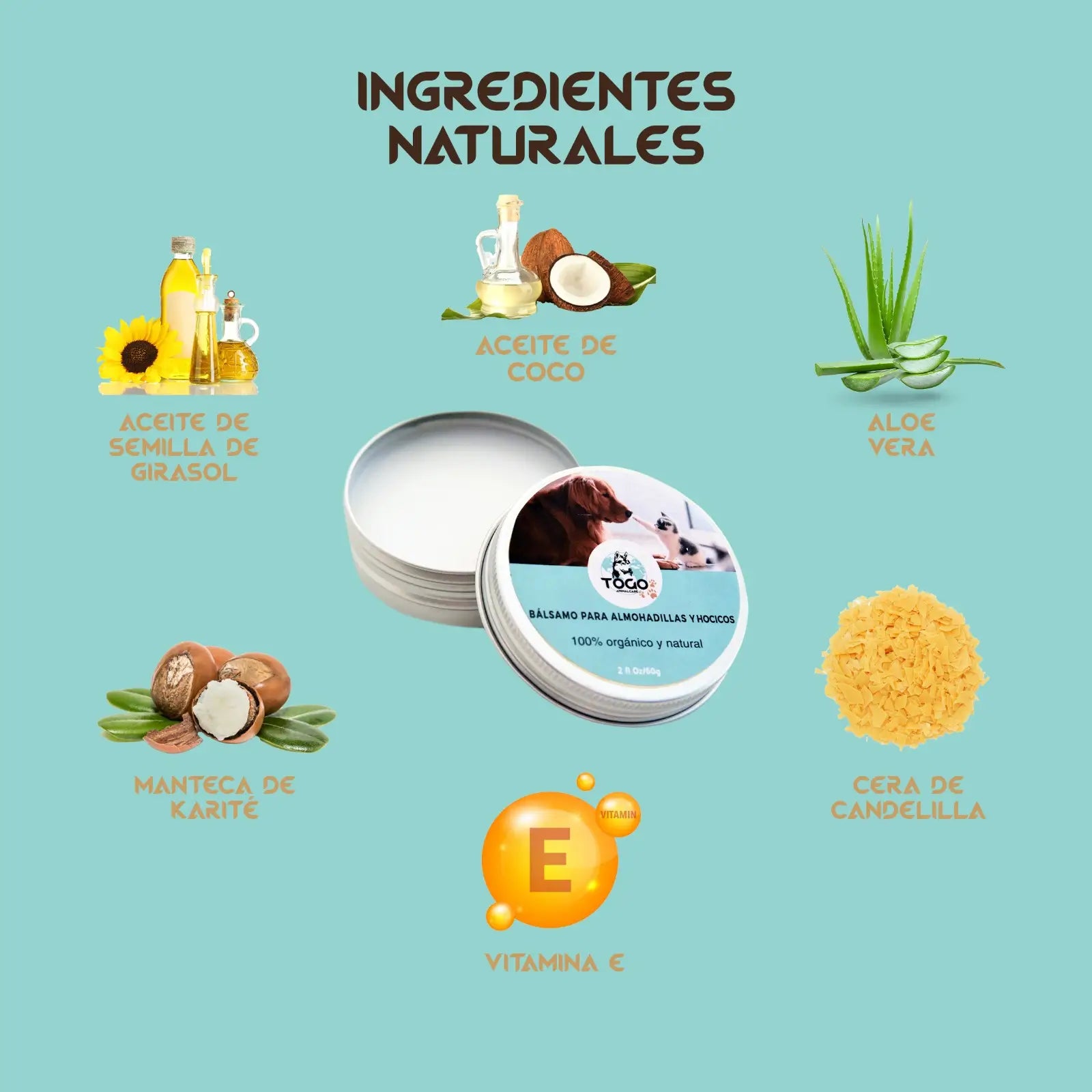 Togo Bálsamo Curativo para o Nariz e as Almofadas dos Cães e Gatos, 60Ml