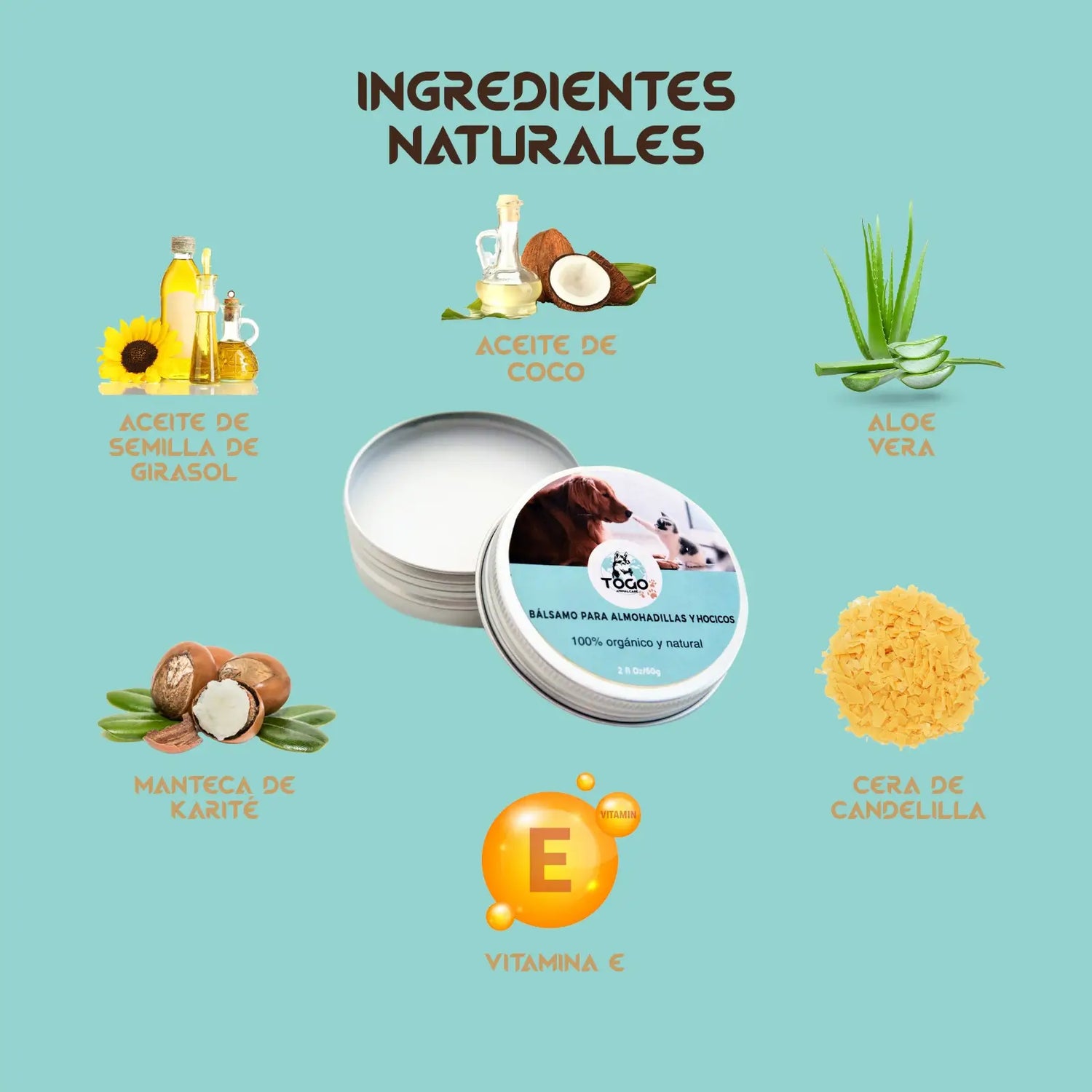 Togo Bálsamo Curativo para o Nariz e as Almofadas dos Cães e Gatos, 60Ml