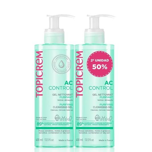 Topicrem Ac Control Duo Pack Gel Purificante 400 Ml 2ª Unidade 50%.