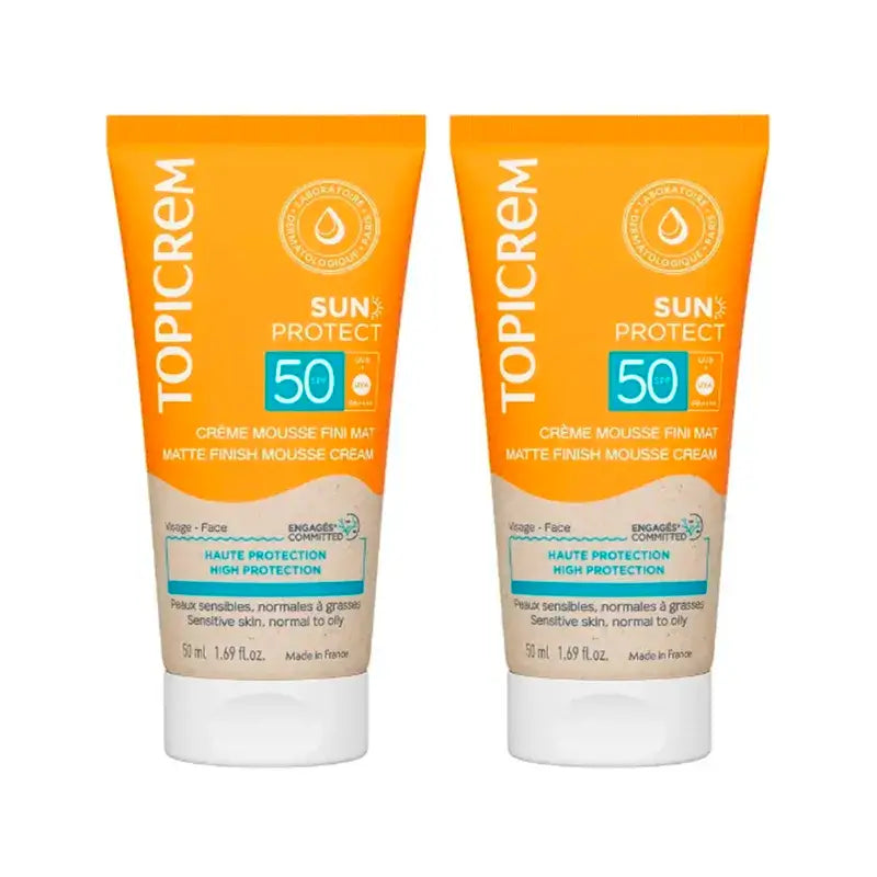 Topicrem Sun Protect Matte Finish Mousse Creme Spf50, Embalagem 2 x 50 Ml