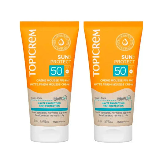 Topicrem Sun Protect Matte Finish Mousse Creme Spf50, Embalagem 2 x 50 Ml