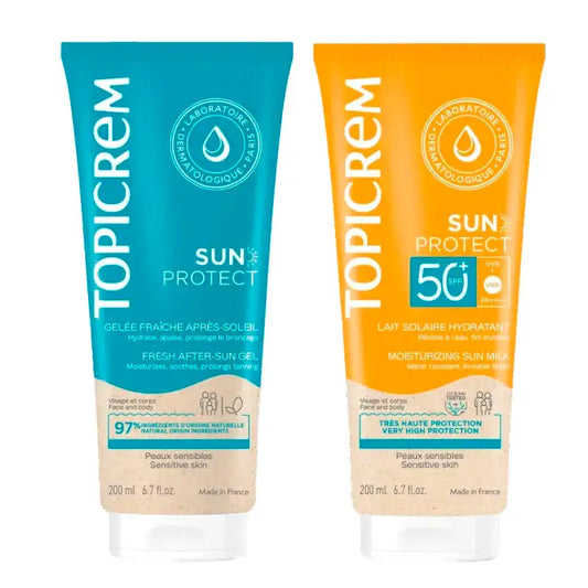 Topicrem Sun Protect SPF50+ Leite Solar + Pacote Pós-Solar Hidratante 200 ml