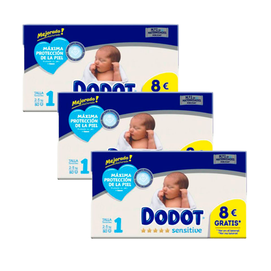 Dodot 3 Pack Sensitive Newborn Box Tamanho 1, 80 unidades
