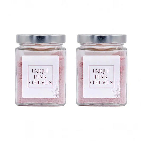 Suplemento nutricional de colagénio rosa Unique, embalagem de 2x300 gramas