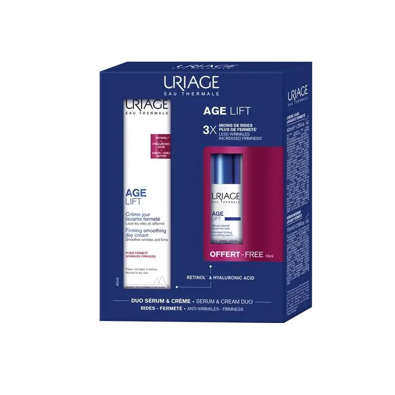 Uriage Age Lift Creme de Dia Anti-Idade Refirmante, 40 ml + Sérum Anti-Rugas Intensivo 10 ml + Oferta