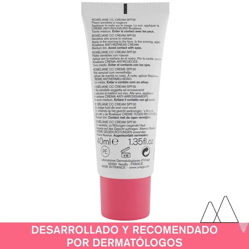 Uriage Roséliane Cc Creme Spf30 Creme colorido para peles sensíveis, vermelhas, com rosácea e hiper-reactivas, 40 ml
