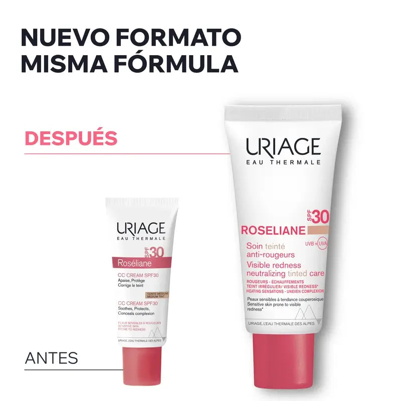 Uriage Roséliane Cc Creme Spf30 Creme colorido para peles sensíveis, vermelhas, com rosácea e hiper-reactivas, 40 ml