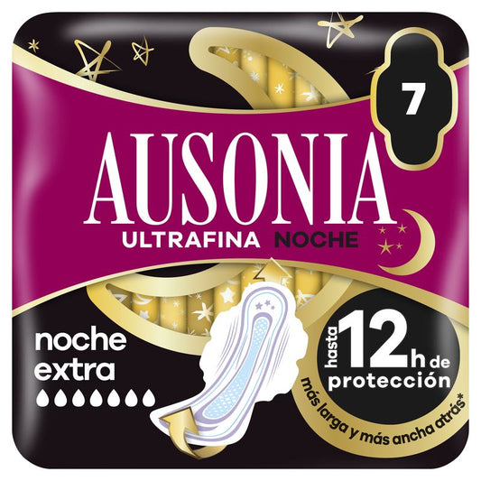 Ausonia Ultrafina Pensos extra noturnos menstruais com asas, 7 unidades