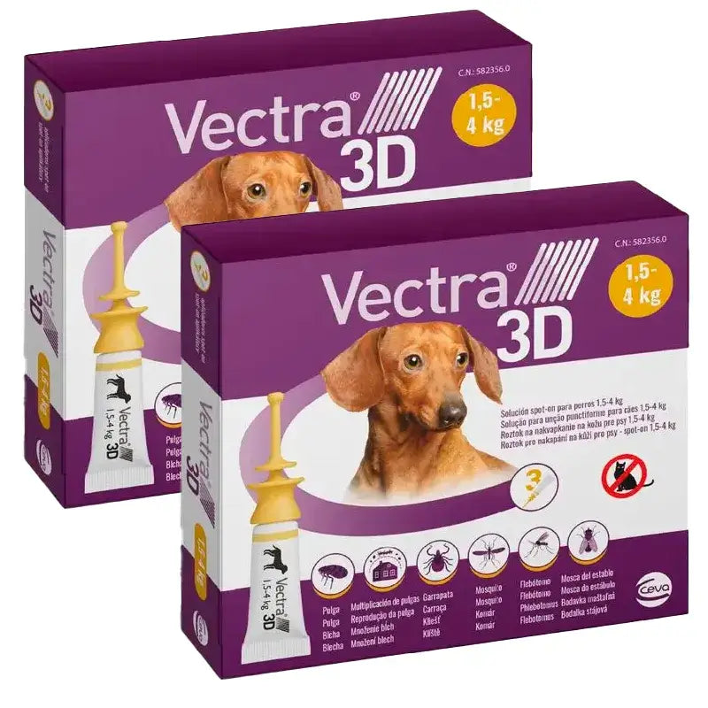 Vectra 3D Dog 1,5-4 Kg, Embalagem 2 x 3 Pipetas