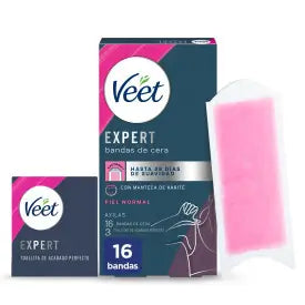 Veet Expert Tiras de Cera Fria Depilatória, com Manteiga de Karité, 16 Tiras