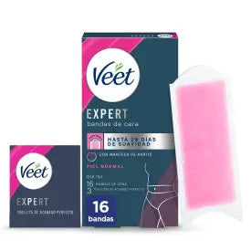 Veet Expert Cera Depilatória Fria com Manteiga de Karité, 16 Tiras para Depilação com Cera de Biquíni com Manteiga de Karité