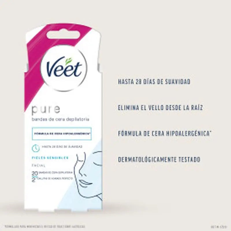 Tiras de cera para depilação a frio Veet Pure Cold Waxing para peles sensíveis, 20 unidades