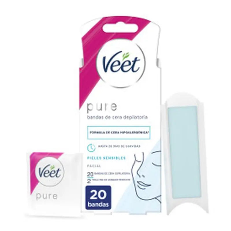 Tiras de cera para depilação a frio Veet Pure Cold Waxing para peles sensíveis, 20 unidades