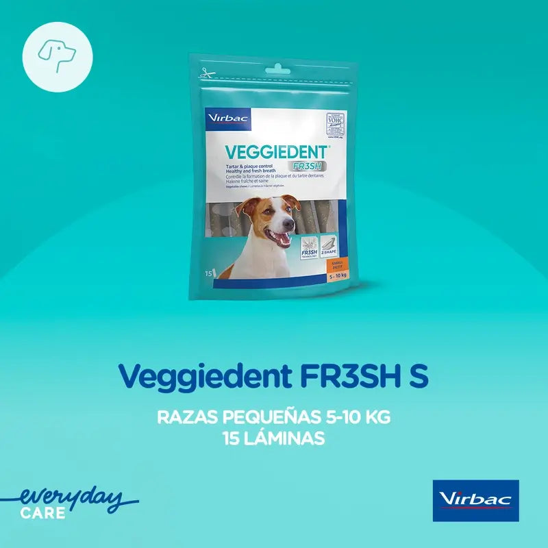 Virbac Veggiedent Fr3sh S, Snacks Dentários para Cães de Raça Pequena