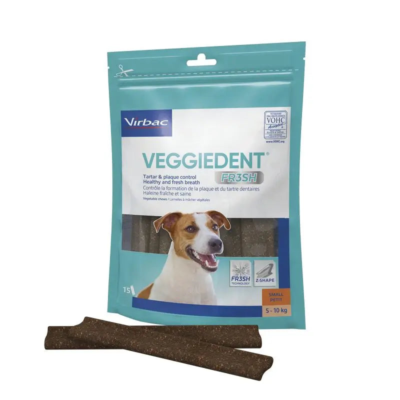 Virbac Veggiedent Fr3sh S, Snacks Dentários para Cães de Raça Pequena
