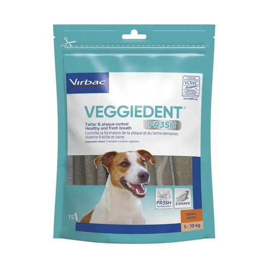 Virbac Veggiedent Fr3sh S, Snacks Dentários para Cães de Raça Pequena