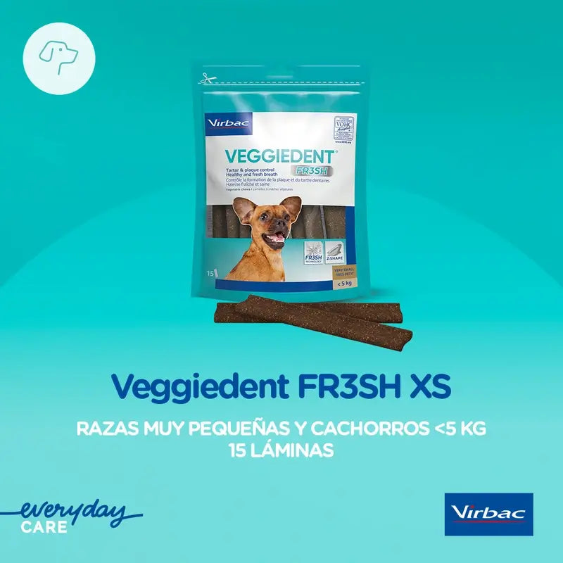 Virbac Veggiedent Fr3sh XS, Snacks dentários para cães de raças muito pequenas