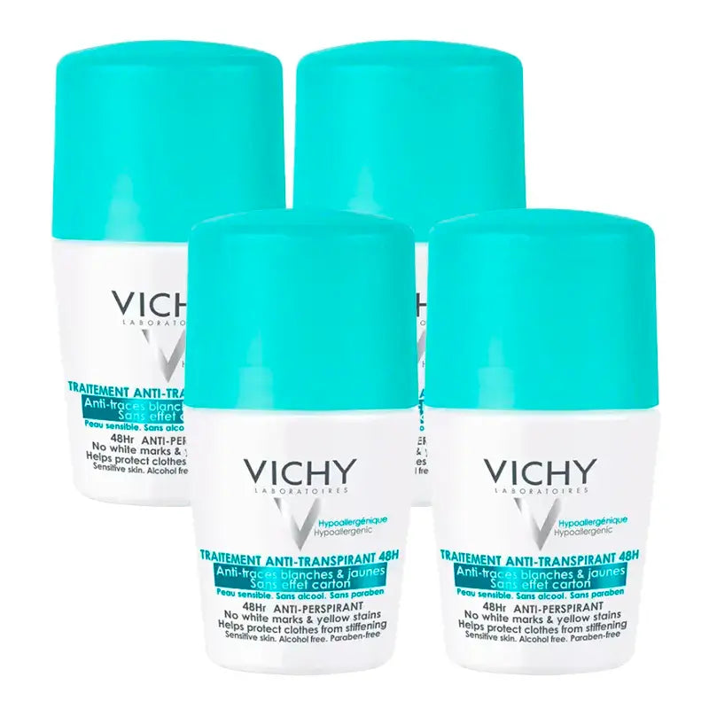 Desodorizante Antitranspirante Vichy 48H Roll-On Antitranspirante, Embalagem 4 x 50 ml