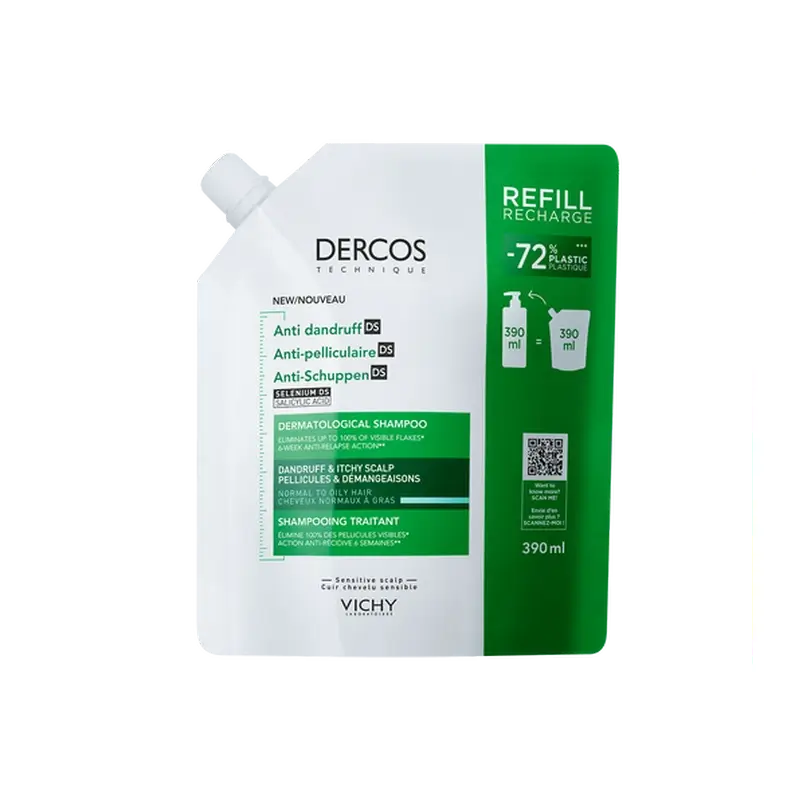 Vichy Dercos Technique Ecorefill Champô Anti-Caspa Oleosa, 390 ml