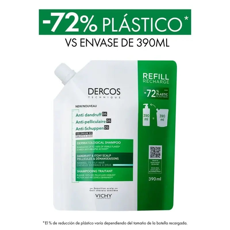 Vichy Dercos Technique Ecorefill Champô Anti-Caspa Oleosa, 390 ml