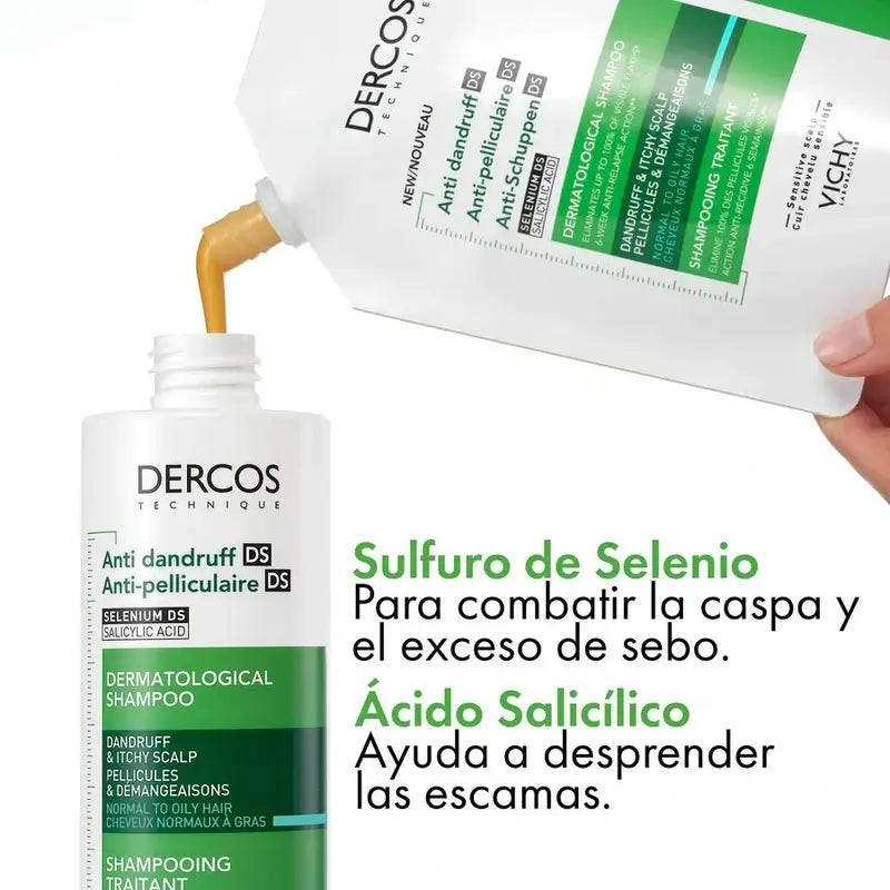 Vichy Dercos Technique Ecorefill Champô Anti-Caspa Oleosa, 390 ml