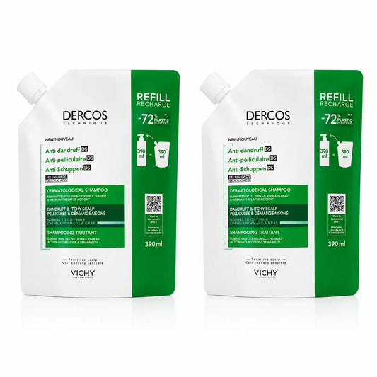 Vichy Pack Vichy Dercos Technique Ecorefill Champô Anti-Caspa Oleosa, 390 Ml, x2