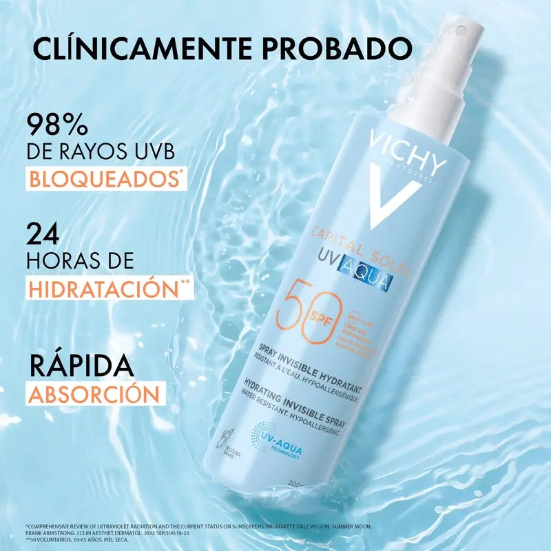 Vichy Solar Uv Aqua Spray Hidratante Invisível Spf50, 200 ml