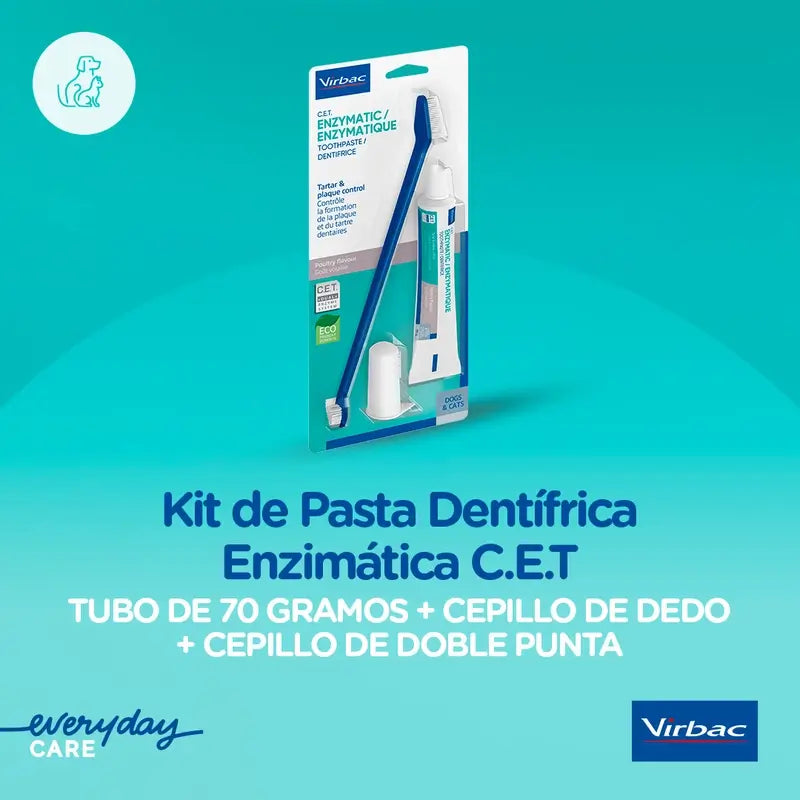 Virbac Cet Kit Escova + Pasta Dentífrica Enzimática 70 gr Para Animais de Estimação
