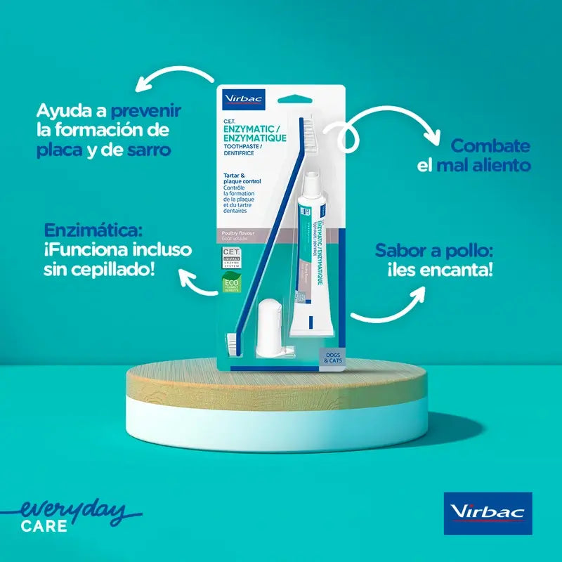 Virbac Cet Kit Escova + Pasta Dentífrica Enzimática 70 gr Para Animais de Estimação