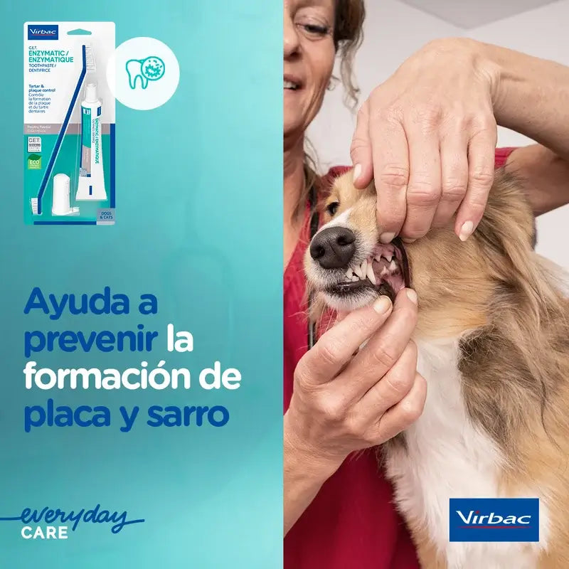 Virbac Cet Kit Escova + Pasta Dentífrica Enzimática 70 gr Para Animais de Estimação