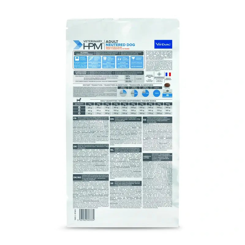 Virbac Hpm Adult Dog Neutered Small & Toy 1,5kg, alimento para cães