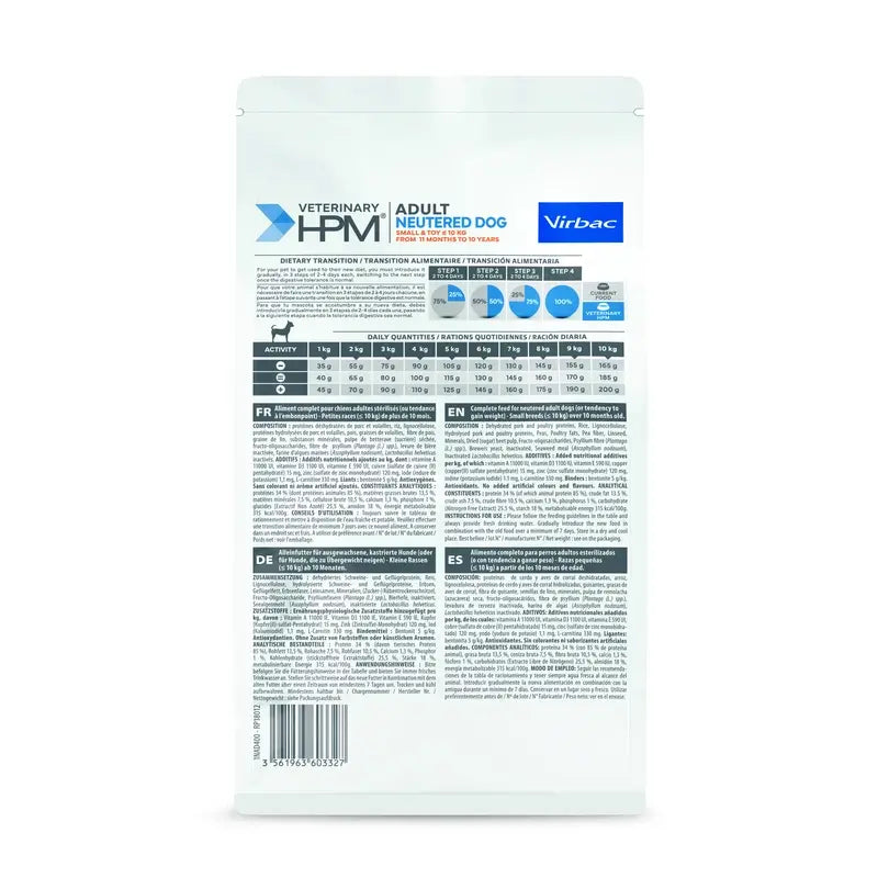 Virbac Hpm Adult Dog Neutered Small & Toy 400g, alimento para cães