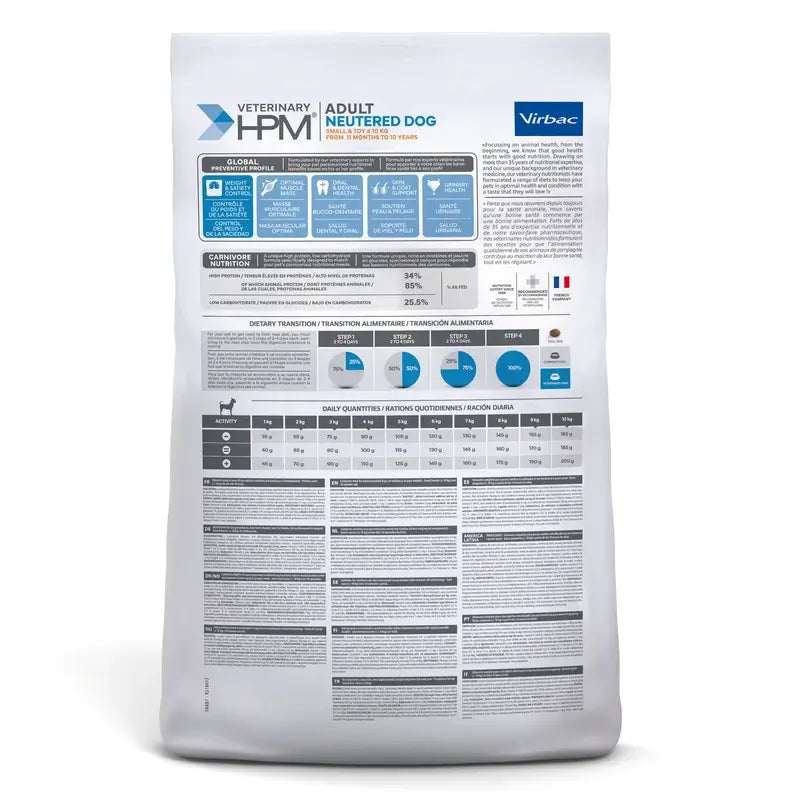Virbac Hpm Adult Dog Neutered Small & Toy 7kg, alimento para cães
