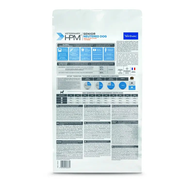 Virbac Hpm Senior Dog Neutered Small & Toy 3kg, alimento para cães