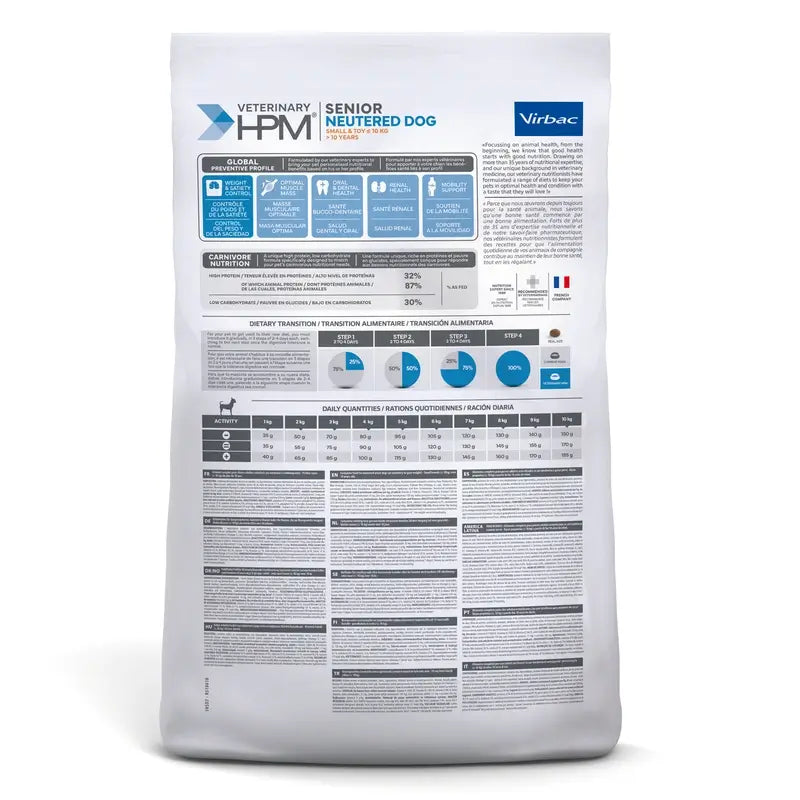 Virbac Hpm Senior Dog Neutered Small & Toy 7kg, alimento para cães