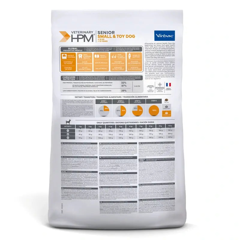 Virbac Hpm Senior Dog Small & Toy 7kg, alimento para cães