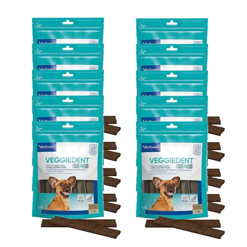 Virbac Veggiedent Fr3sh XS, Snacks dentários para cães de raças muito pequenas, embalagem com 10 unidades