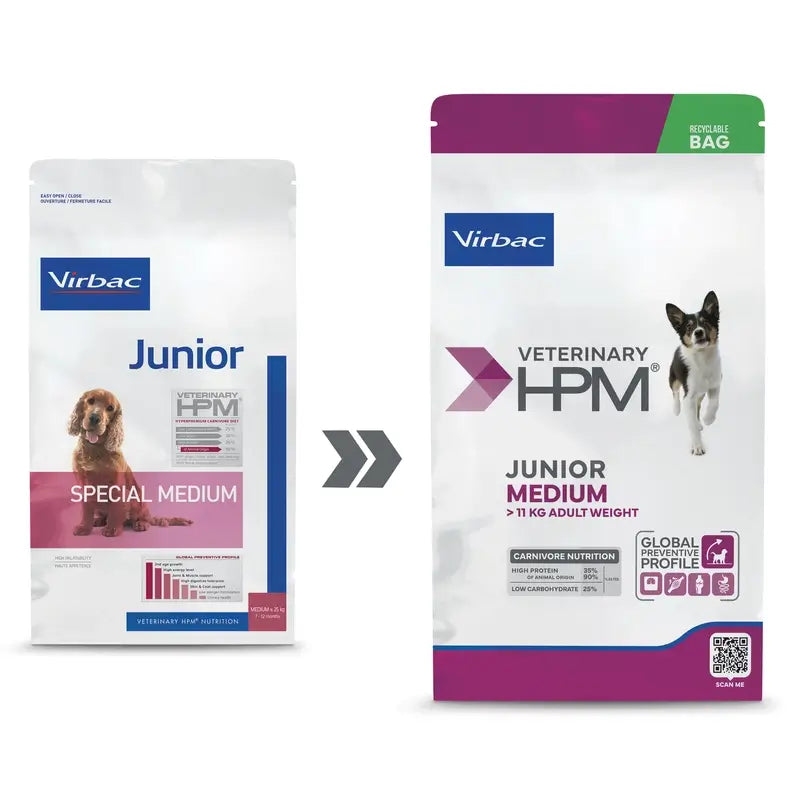 Virbac Veterinary HPM Junior Medium Dog , 12 kg, alimento para cães