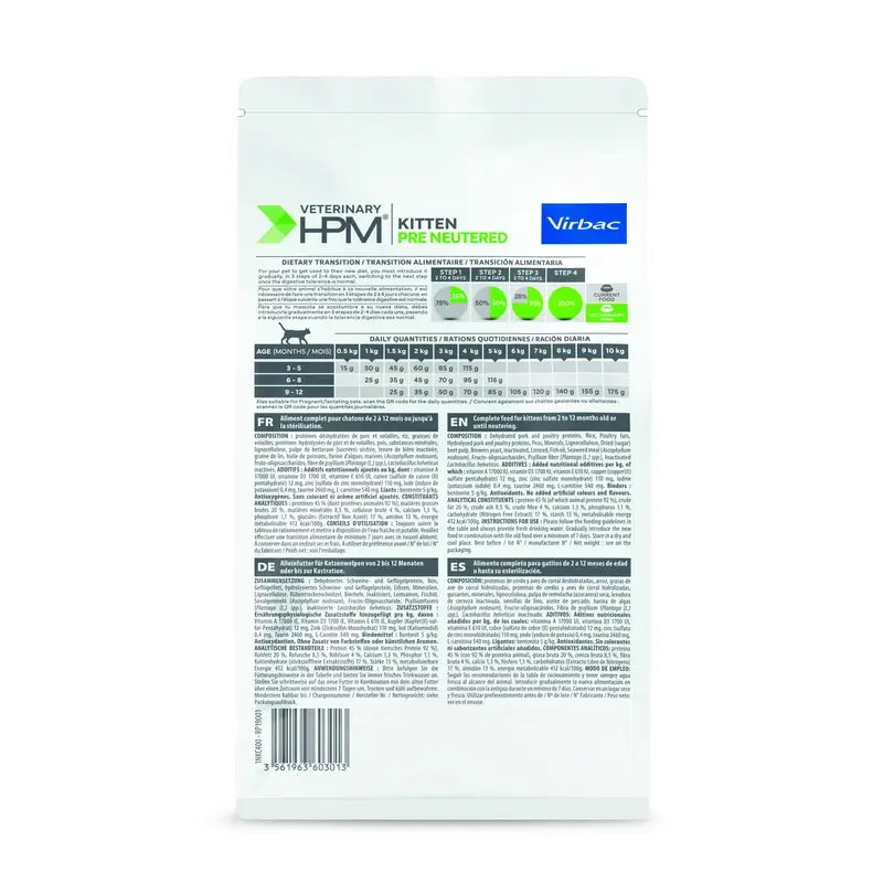 Virbac Veterinary HPM Kitten Pre Neutered Cat , 400 g, alimento para gatos