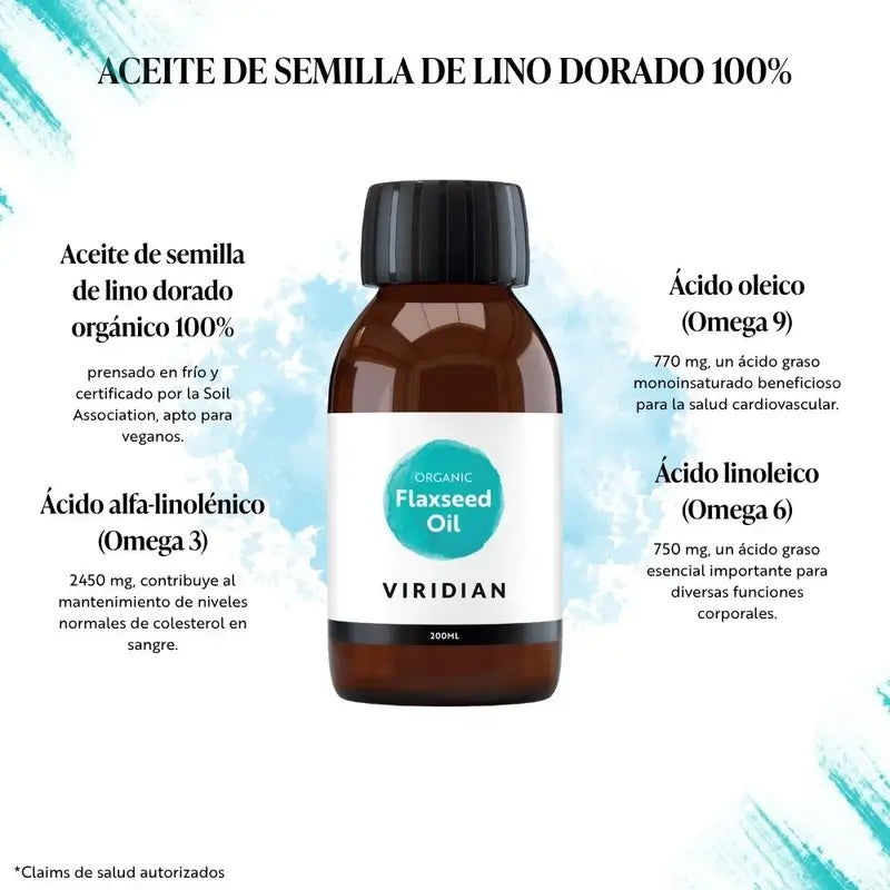 Óleo de linhaça dourada Viridian 200Ml. Bio
