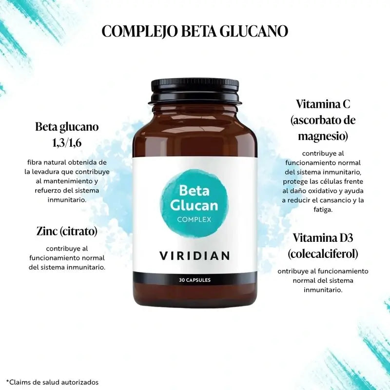 Viridian Beta Glucan 250Mg. mais Vit C, D3, Zinco 30Cap.Veg