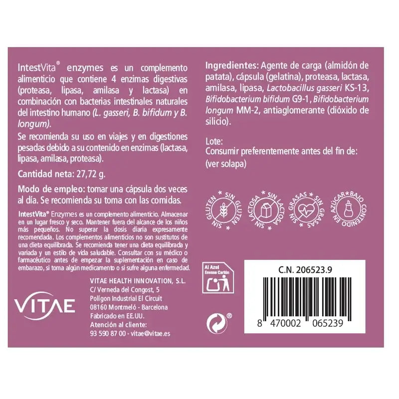 VITAE IntestVita Enzymes, 60 cápsulas